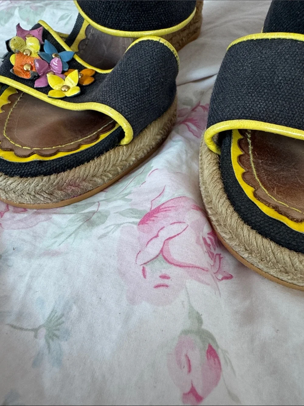 LOUIS VUITTON Flower Wedge Mules Pumps Women 8Black Multicolor. New Soles. Sz 8